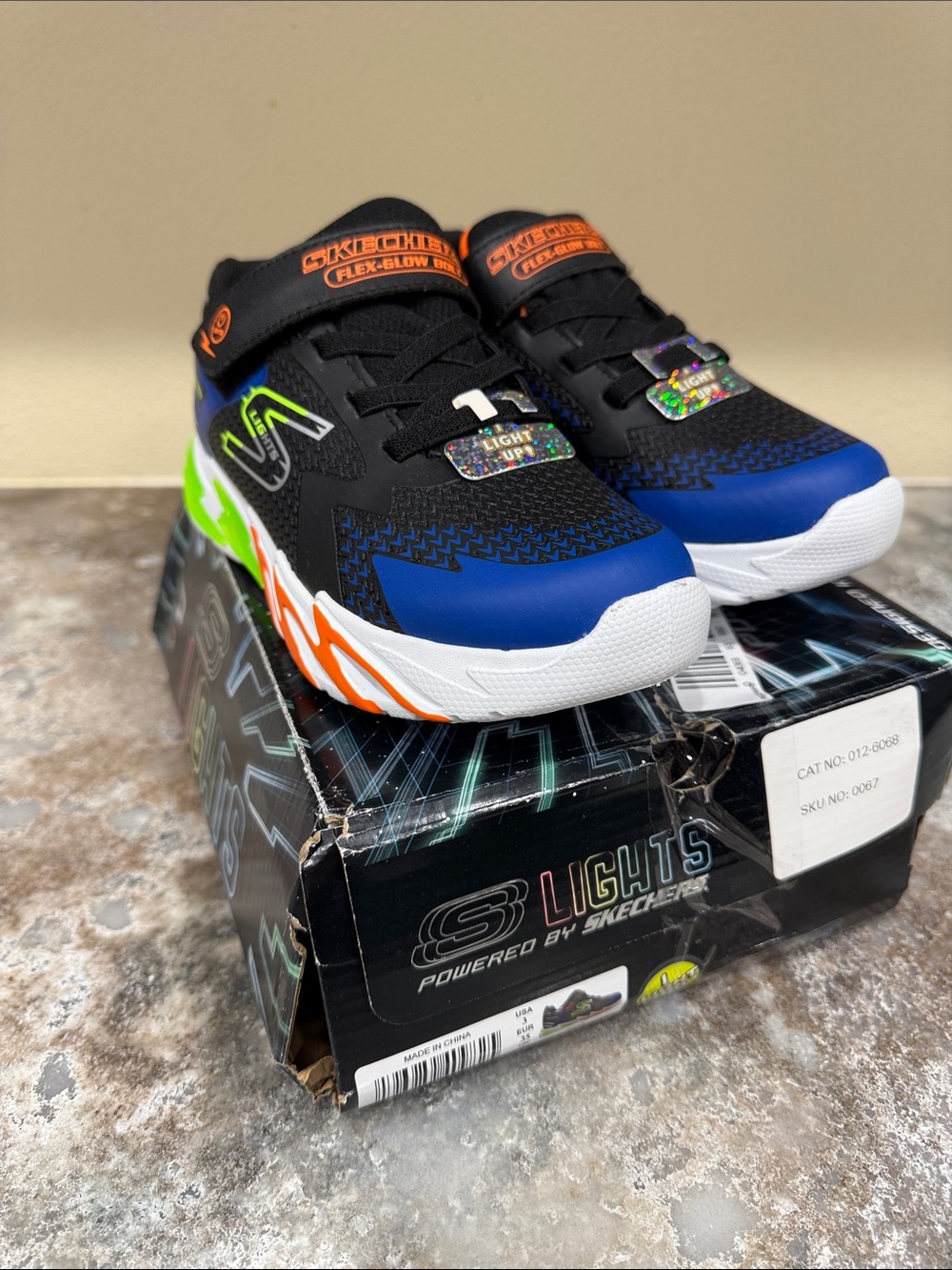 Skechers Kids Light-Up Sneakers in Black, Blue, Neon Green & Orange